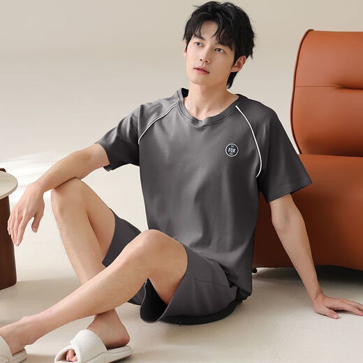 梦心声纯棉短袖短裤男家居服套装夏季便携抗菌吸湿排汗可外穿 梦短袖套装：OMM13601 XL