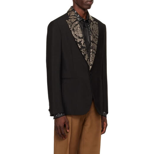 Versace Men's Rivet Logo Blazer Point Lapelera de la solapa hombrera Hebilla de hebilla informal Negra Única IT-48