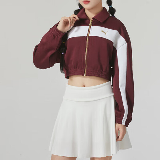 彪马（PUMA）g套装女装 金标运动服 短款针织外套夹克 加绒保暖跑步长裤休闲裤 633795-96+685334-01 S