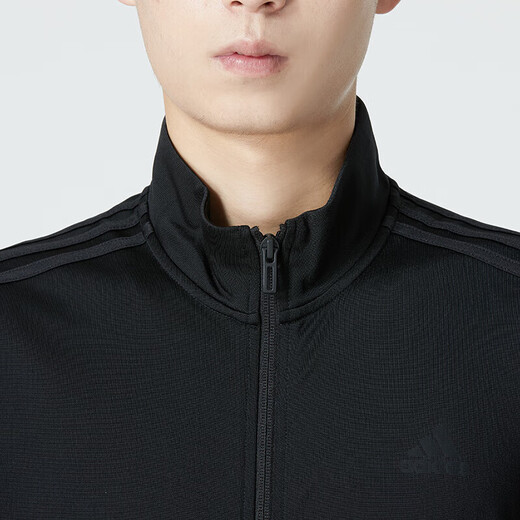 Adidas Männersportanzug Fitness lässig und modisch offene Kragenjacke lose Strickhosen H46101+GK9226/Schwarze Drei Streifen an der Seite der Jacke XL