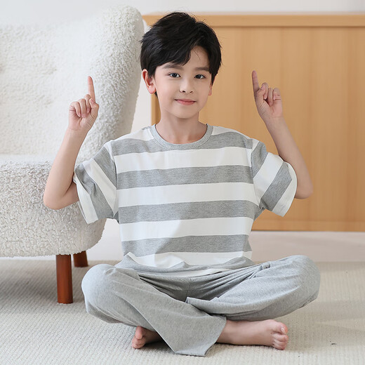 
EMBERLOVE2025 new boys pajamas spring and autumn short-sleeved trousers pure cotton teenagers suit boys children's home clothes N9901 [short length] 130 14 sizes 45-55Jin [Jin equals 0.5 kg]