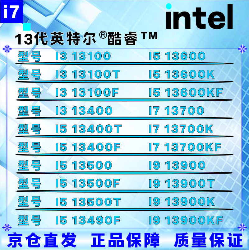 英特尔13代CPU处理器i3i5i7i913100F13400F13500F13600KF13700KF13900KF全新盒装全新散片【店保三年】 I5 13600K拆机散片
