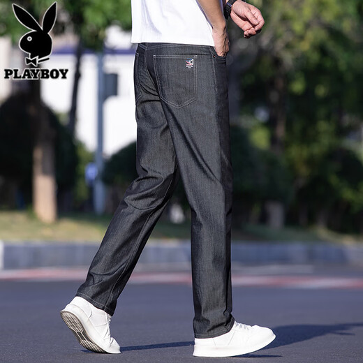 Jeans de negocios de alta gama Playboy para los pantalones versátiles versátiles versátiles de seda recta de verano delgada de verano de los hombres para los hombres de 9763 para hombres 9763 azul de seda de hielo + seda de seda negro reemplazo de dos piezas 36 (2 pies 8) recomendado 160-175Jin [Jin equivale a 0.5 kg] desgaste