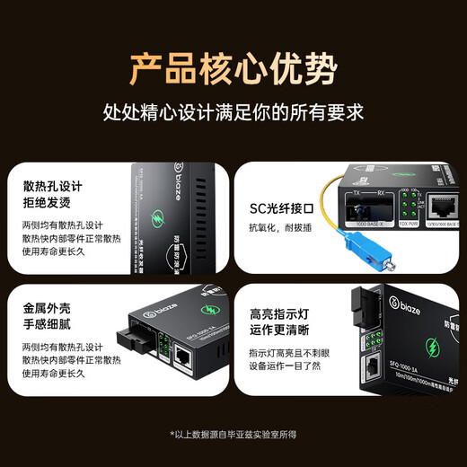 Biaz fiber optic transceiver Gigabit single-mode single fiber lightning protection and surge protection photoelectric converter carrier-grade SC interface network monitoring adaptive 3KM pair