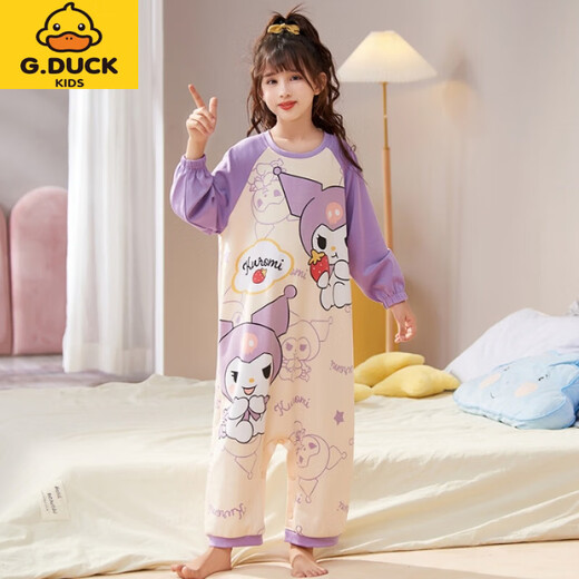 G.DUCKKIDS children's one-piece pajamas, girls' spring and autumn pure cotton medium and large children's parent-child pajamas, new cartoon baby anti-kick sleeping bag Q-33467#culomi 16 size (recommended height 130-140cm)