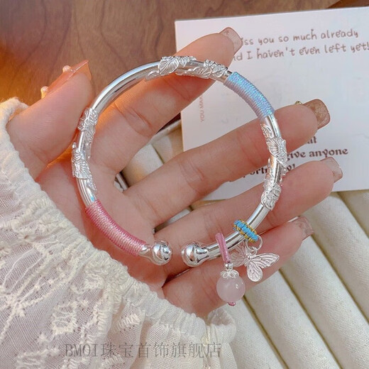 Peso Bird Old Phoenix 999 sterling silver pure silver flowery bracelet bracelet safety lock bracelet young gift for girlfriend's birth flowery silver beads push and pull + safety lock 30g