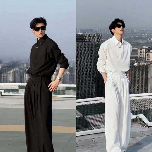 Luo Meng spring and summer high-end trendy brand suit designer simple shirt casual loose shirt trousers Pishuai original trendy white top XL 150-175Jin Jin is equal to 0.5 kg