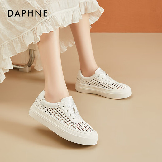 Daphne zapatos de tablero transpirable para mujeres, suela, hueca, huecos, zapatos blancos tejidos bajos en el cordón bajo cómodos zapatos casuales de deportes 37 37