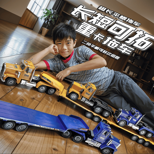 砚玺遥控平板车牵引拖车半挂大卡车玩具男孩儿童遥控挖掘机工程车汽车 【42厘米】【小号迷你版】4通道 原装一套充电电池
