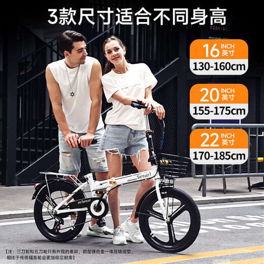 SMVP Germany imported quality full carbon fiber foldable bicycle for women, ultra-light portable variable speed small bicycle 20 inches, installation-free variable speed spoked wheels, apricot color 22 inches