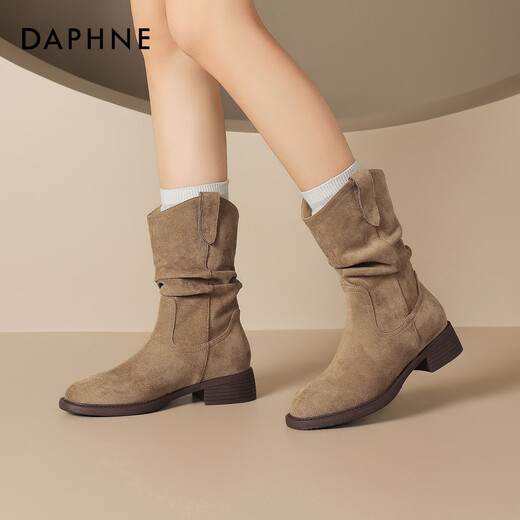 Daphne Pile Boots Women's New Maillard Denim Short Boots Cavalier Martin Boots 4025605008 Apricot 37