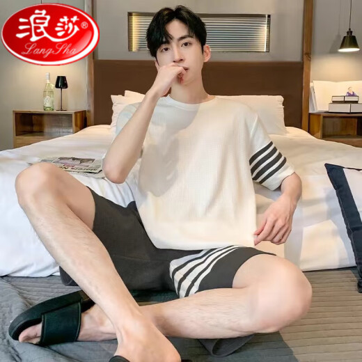 Langsha Pyon Pyjamas Pyjamas Men's Summer Summer à manches courtes à manches minces Full Summer Large Taille Ensemble de vêtements de maison D1990 (A679) 2XL (recommandé 155-175jin [Jin est égal à 0,5 kg]))