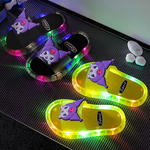 Peta Zero Children's Luminous Sandals Summer Internet Celebrities Light Up Girls Fashionable Outerwear Soft Soled Cute Baby Girls Non-Slip Slippers 2088-Flash Kuromi Pink 26 Size 27 Inner Length 16cm