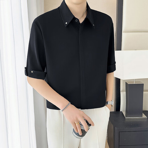 ITELIMA International High Luxury Brand Summer New Cool Ice Silk Men's Shirt Color Bundle Five-point Short Sleeve Casual 1048 White [Gift Box] XL _Suggested 140-155Jin [Jin equals 0.5 kg]
