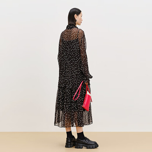 AUM Easy Suit Spring New Chiffon Printed Polka Dot Shirt Black Skirt Black Skirt M