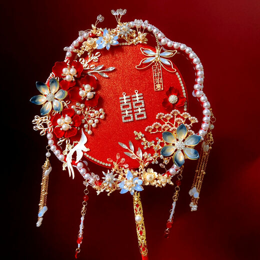 呦依中式双面双圈团扇diy材料包新娘结婚龙凤秀禾服手捧花束 红妆/花成品+礼盒