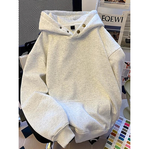 Katuchi cleanfit heavy button hooded sweatshirt for men in spring and autumn trendy American high street jacket loose stiff hoodie white gray XL is too small, it is recommended to take a larger size