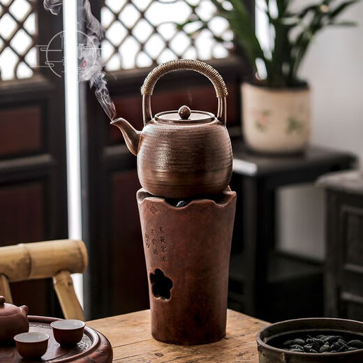 
Tea boiling in the stove, firewood, lifting beam, boiling tea pure handmade large capacity ceramic simple household water boiling coarse pot charcoal stove, pine and cypress firewood, 15832 No. 1380ml, more than 1L