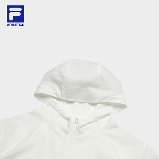 FILA 斐乐官方女士梭织外套2025秋新款户外运动宽松防晒连帽上衣 雪白-WT S 160/80A/S