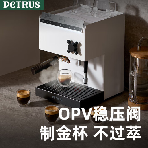 柏翠（petrus）3888pro 咖啡机家用意式半自动浓缩商用办公室小型一体机奶泡双锅炉 节日礼物 太空白-磨豆机套装