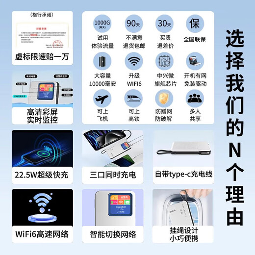 Gexing official authentic portable wifi6 power bank two-in-one wireless network card Xinjiang Yunnan dedicated portable wifi6 official authentic car portable wifi unlimited speed 2025 model fast charge + WiFi6 Xinjiang special shooting available mobile data transfer