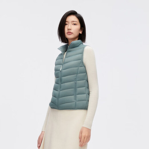 BOSIDENG Lightweight Down Vest Women's Stand Collar Short Vest Warm Casual Outerwear Zipper Slim Fit Autumn and Winter Black 8056 XS 155/80A