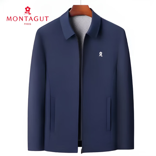 MONTAGUT French spring and autumn new style daddy large size lapel jacket men's mulberry silk high-end business casual business navy blue lapel regular M 165 (90-120Jin Jin equals 0.5 kg)