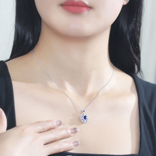 HEEKAIYI Sapphire Necklace for Women Royal Blue 18K Gold Diamond Pendant Chinese Valentine's Day Birthday Gift for Wife and Girlfriend Selected Sapphire Necklace 1.07 carats / diamond 42 points