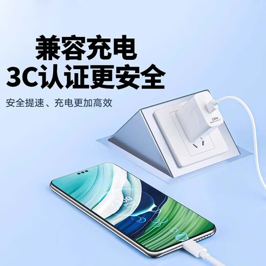 适用120W超级快充电头于华为荣耀OPPO充电器快充单头闪充套装通用66W插头通用快充套装 120套装【120w快充头+6a快充线】 2米