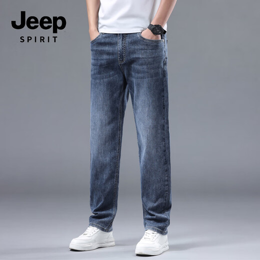 JEEP SPIRIT jeans men's autumn and winter new straight men's jeans trendy trousers men 3009 white blue 32