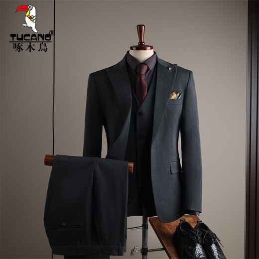 Woodpecker (TUCANO) suit men's suit slim Korean style professional suit suit men's business formal wear high quality groom's wedding clothing black (suit + trousers) XL 52