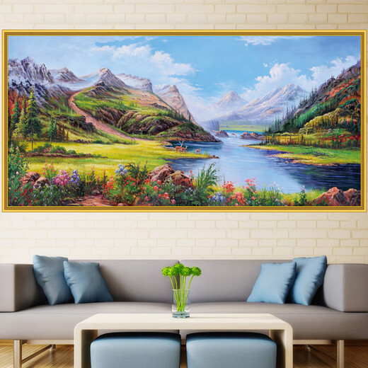 山头林村山水美式客厅装饰画芯沙发背景墙油画田园风景自粘整张防水墙贴画 TH-1048 小号;宽100厘米*高50厘米 x 打印边框 x