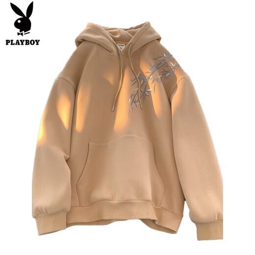 Playboy (PLAYBOY) hooded sweatshirt for boys spring and autumn 2025 new men's national style tops youth trendy brand heavy new Chinese style jacket apricot (spring and autumn) M 95Jin Jin equals 0.5kg to 115Jin Jin equals 0.5kg Can be worn