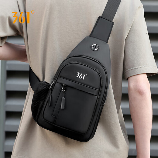 361 Sac d'épaule sac à grande capacité pour homme à forfaits décontracté Sac à poitrine simple Sac à poitrine sport sac d'équitation voyage petit sac à dos noir [sac à eau latéral amélioré + trou d'écouteur]