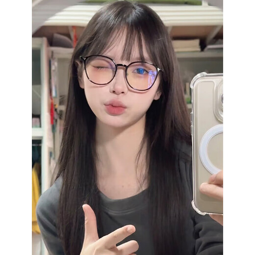 Shopkeeper Xiaohongshu cold brown color ultra-light large frame myopia glasses for women with standard students showing their faces and slimness, cold brown color (same as Xiaohongshu) flat light and no degree anti-blue light (high-end mirror box mirror cloth