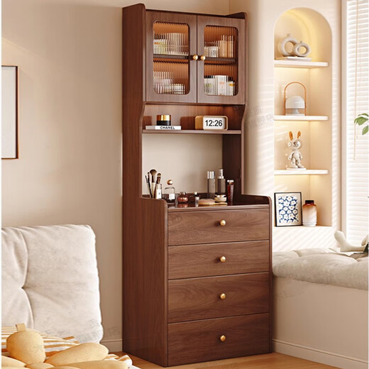 Wan Xilin solid wood dressing table makeup table modern bedroom simple drawer cabinet integrated small apartment bedside table makeup table storage cabinet 50CM-oak color + makeup stool