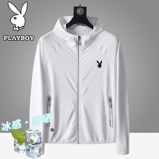 Playboy sun protection clothing men's summer coat thin jacket fishing skin clothing ice silk breathable sun protection clothing silver gray L