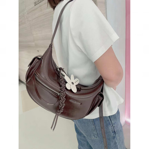 Dadong als süßer Weincrescent Moonbag Neues Kuhlatten-One-Shoulder-Crossbody-Tasche für Frauen, Handtasche für Frauen, Satteltasche, cremiger weißer Fleck