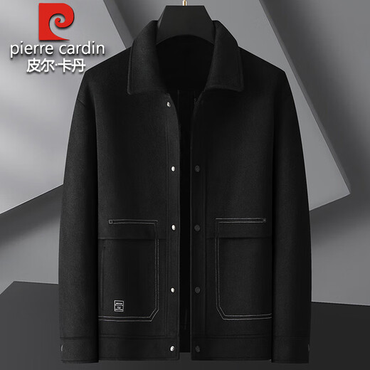 Pierre Cardin Plus Size Men's Woolen Jacket Men's Autumn and Winter Fat Lapel Woolen Jacket Men's Large Size Woolen Coat Black 8XL