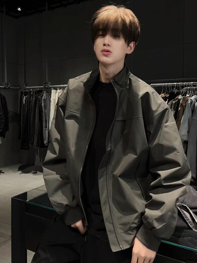 Shelley Jones American cleanfit silhouette short coat men's spring and autumn high-end outdoor stand collar flight coach jacket ivory white XL recommended 120-140Jin Jin equals 0.5 kg