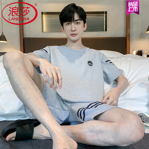 浪莎（LangSha）睡衣男夏季纯棉薄款短袖短裤可外穿休闲男士加大码凉感家居服套装 9930# 4XL 【建议180-220斤】