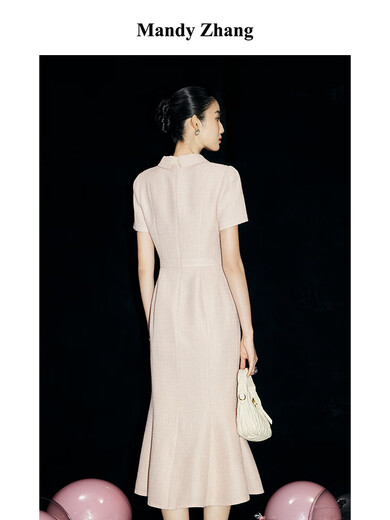 
Mandy Zhang'Golden Ratio Princess Line'S-shaped thin flashing small fragrant fish tail dress for women's summer dress Sakura pink (removable streamer) S