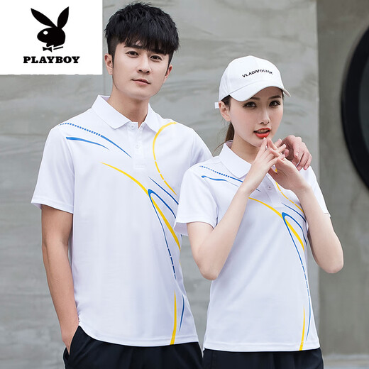 Playboy (Playboy) Camiseta deportiva para hombres y mujeres Summer Summer de solapa de secado rápido Polo. Camisa LOGO DE LOGO CONSEJO Ropa de trabajo Top 9215 White (ropa individual) M Hombres