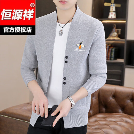 
Hengyuanxiang knitted cardigan men's spring and autumn youth and middle-aged fashion brand slim sweater jacket men's outer wear embroidered top K16818 black M