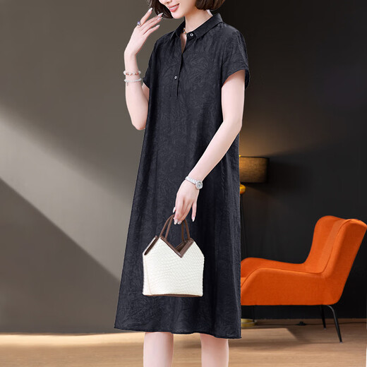 
Ehangy light luxury brand dress for women 2025 summer new thin retro casual large size fashionable high-end skirt gray M suitable for weight 112 Jin [Jin equals 0.5 kg]