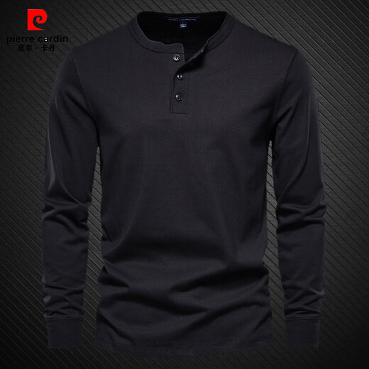 Pierre Cardin round neck t-shirt men's henley shirt short-sleeved army green pure cotton heavyweight American slim retro bottoming small white t half-sleeved long-sleeved black L (weight recommendation 145-160Jin Jin equals 0.5 kg)
