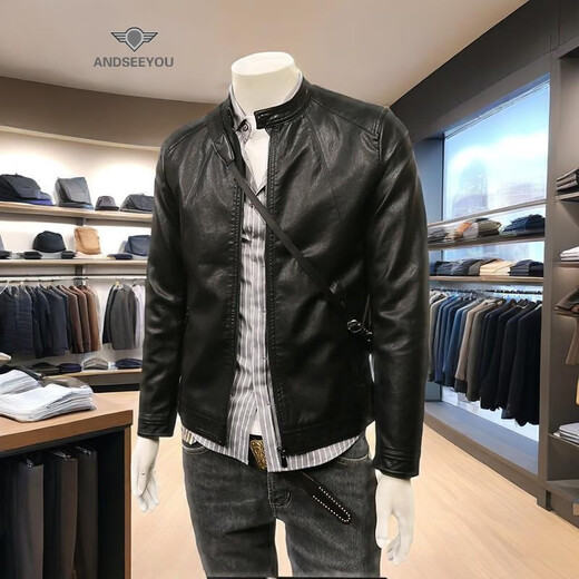 ANDSEEYOU trendy brand men's leather jacket winter new British style slim motorcycle leather jacket coat boutique national fashion men's clothing black XL
