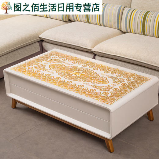 Green dyed European style simple bronzing tablecloth waterproof, stain-proof, anti-scalding, no-wash rectangular PVC plastic tablecloth coffee table table mat, golden bow 70*130CM