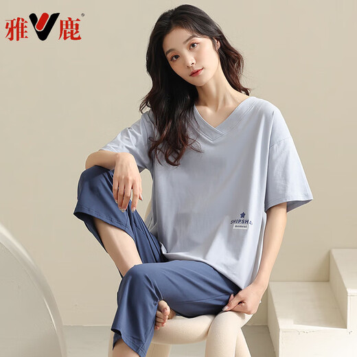 Yalu Pyjamas à manches courtes pour les femmes en été en été coton pur 2025 Nouveau pantalon recadré pour les femmes en été de grande taille de vêtements de maison