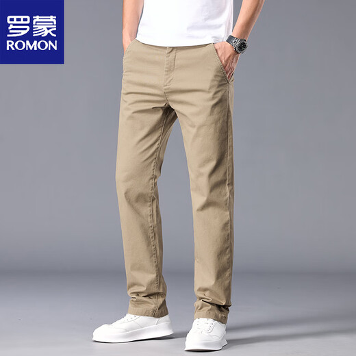 ROMON (ROMON) 2025 new semi-elastic waist casual pants for men middle-aged versatile simple straight elastic pure cotton men's pants spring and summer black 6621 28